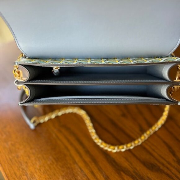 Tory Burch Robinson Shoulder Bag Northern Blue Basket Weave - Picture 7 of 16